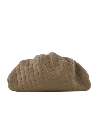 Leren gevlochten crossbody clutch in donker taupe