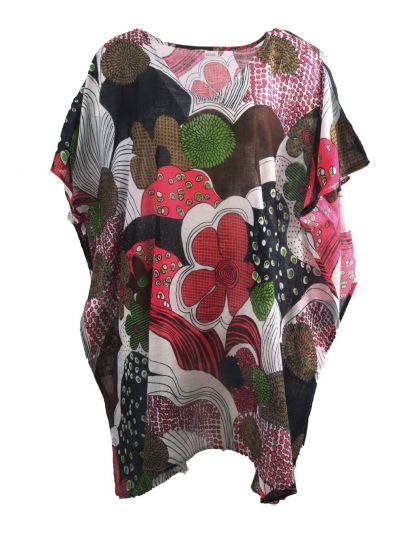 Katoenen kaftan met bloemenprint in hardroze