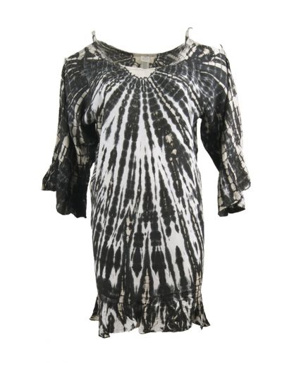 Cold-shoulder tuniek in zwart en ivoor