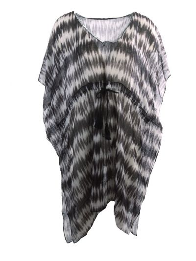 Korte kaftan met abstracte print en pailletten V-hals