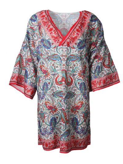 Lange tuniek met paisley print in groen en rood