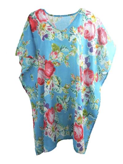 Turquoise katoenen tuniek met bloemenprint 