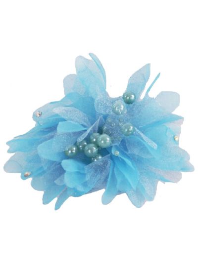 Turquoise organza haarspeld met parels