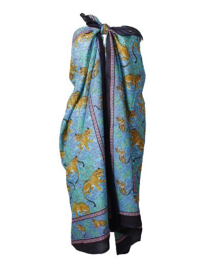 Sarong in turquoise met tijgerprint