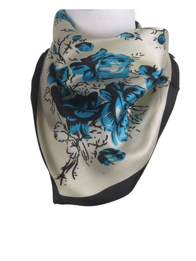 Vierkant zijden sjaaltje met bloemenprint in turquoise
