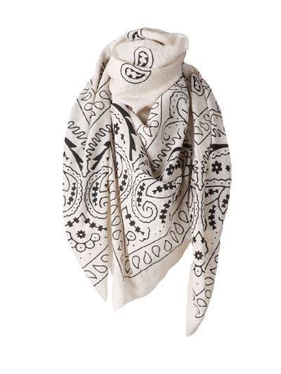 Vierkante XL sjaal in lichtbeige met bandana print