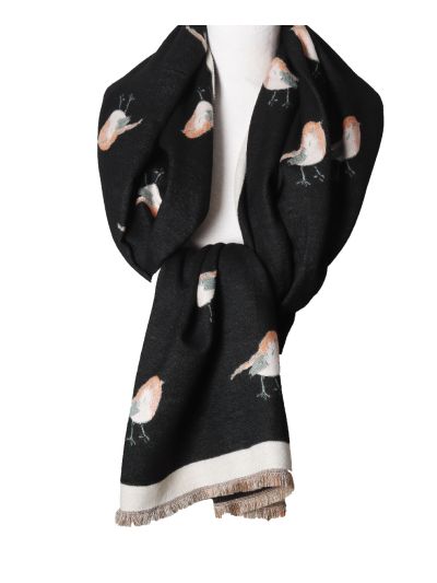 Wol-blend XL sjaal met vogelprint