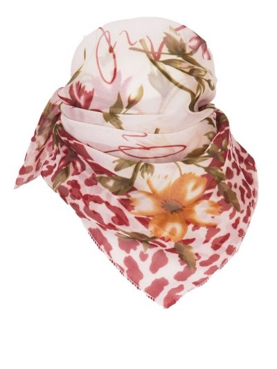 Ivoorkleurige sjaal met luipaard en bloemdesign