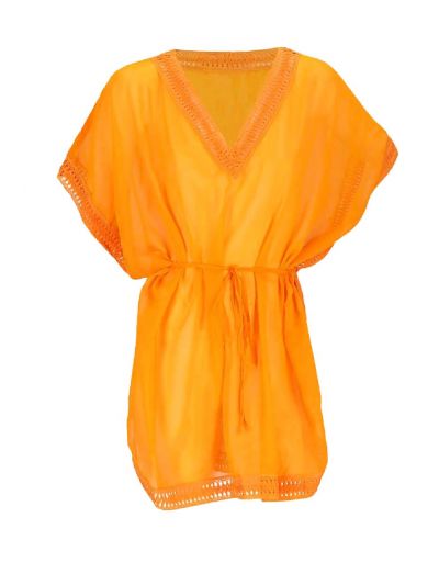 Korte voile kaftan in warmgeel met V-hals