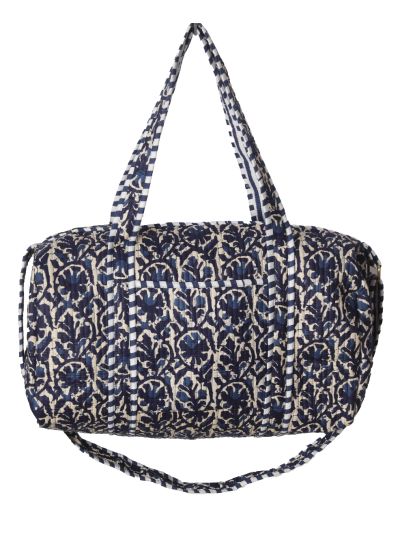 Gewatteerde weekend tas met floral in donkerblauw