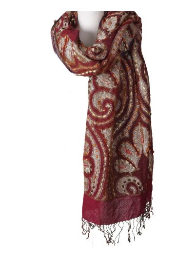 Wijnrode sjaal/omslagdoek met goudkleurige lurex