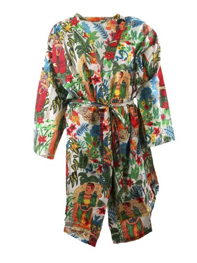 Witte katoenen kimono met Frida Kahlo print