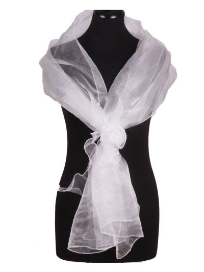 Witte organza stola met corsage op strikband