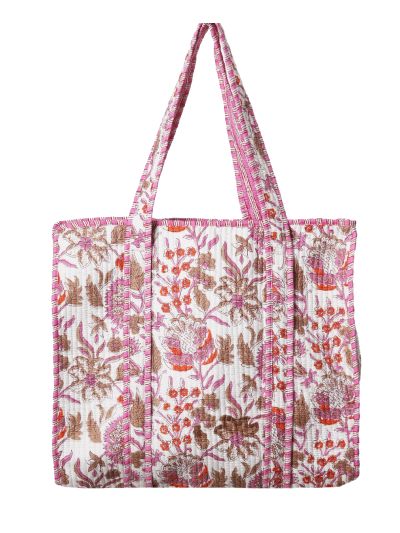 Gewatteerde shopper/schoudertas in wit met bloemenprint