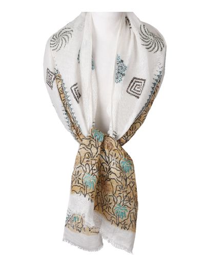 Witte linnen sjaal – Griekse ornament print