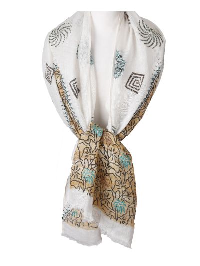 Witte linnen sjaal met mixed print