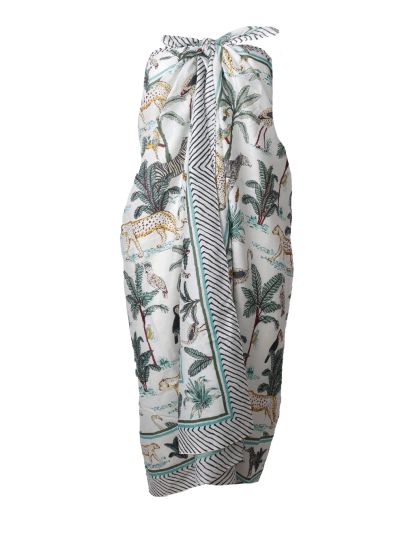Sarong in wit met tropische dierenprint