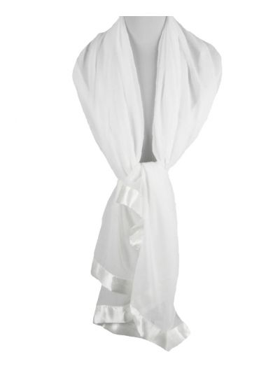 Witte crêpe voile stola met satijnen rand