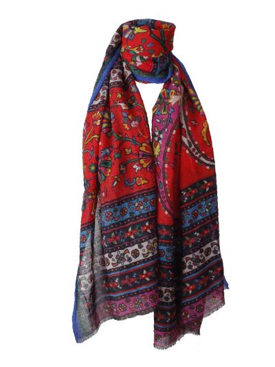 Wollen mousseline sjaal met kleurrijke mixed print