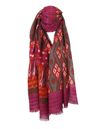 Wollen mousseline sjaal met retro print