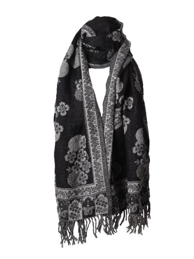 Wollen pashmina sjaal in grijs-zwart