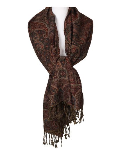 Wollen pashmina sjaal in rood en groen
