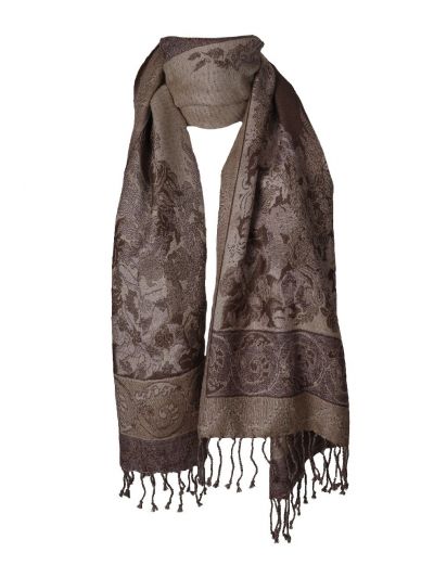 Wollen pashmina sjaal in taupe en donkerbruin