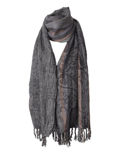 Wollen pashmina sjaal met ruit- en paisleyprint