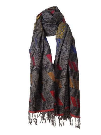 Wollen pashmina sjaal met zigzag patronen