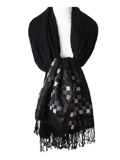 Wollen sjaal/omslagdoek in zwart met lurex details