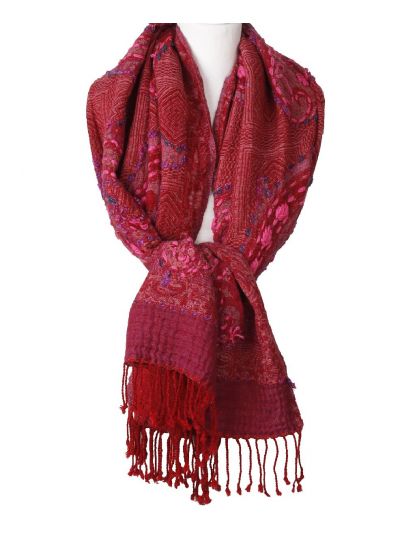 Wollen sjaal / omslagdoek in rood-roze