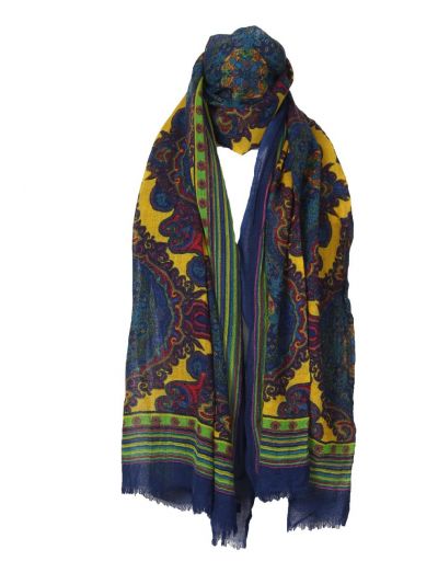 Wollen sjaal in geel met ornament print 