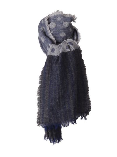 Wollen sjaal met polkadot print in blauw tinten