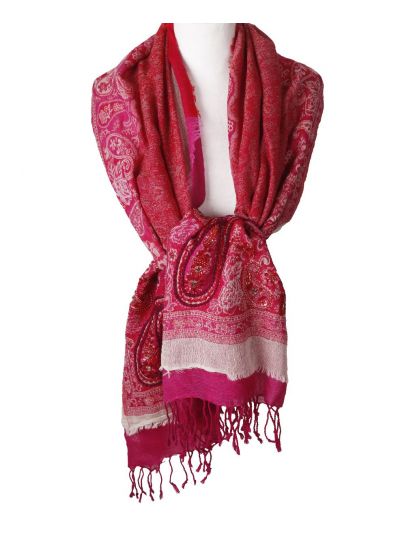 Wollen sjaal/omslagdoek met met kralen versierde paisley 
