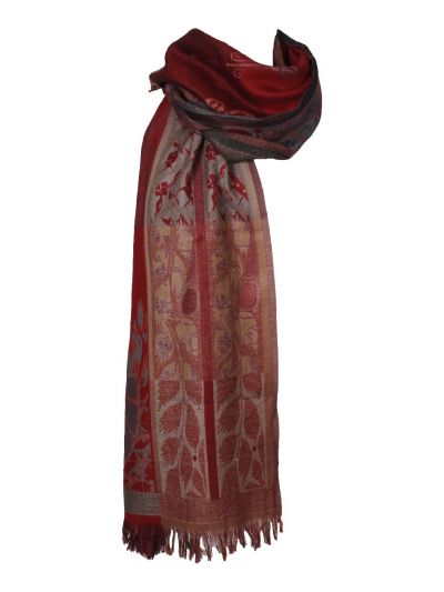 Wollen sjaal / omslagdoek met mixed print in rood-grijs