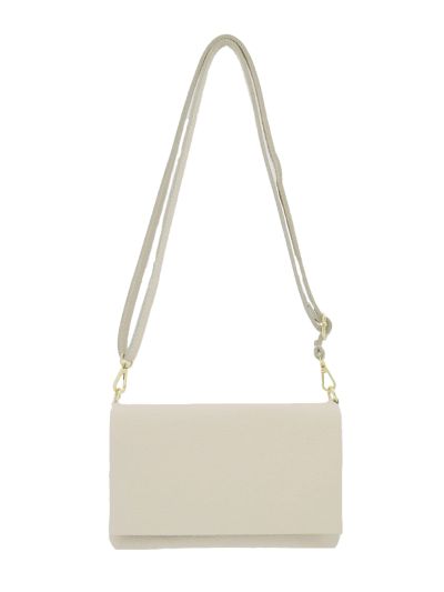 Leren fold-over clutch in zand