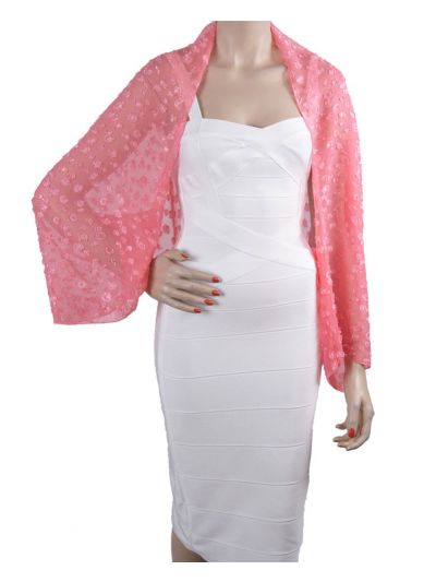 Koraalroze bolero stola met opgeweven stippen