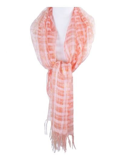 Licht zalm roze organza sjaal met goudkleurig lurex