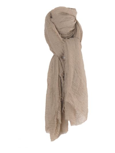 Taupe kleurige sjaal met rafel franjes