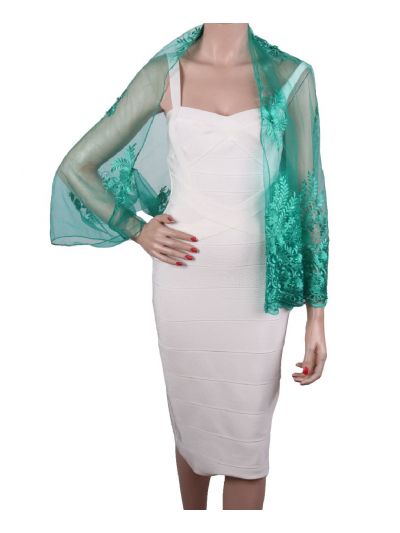 Zeegroene bolero stola met geborduurde bloemen