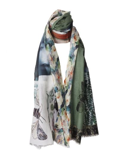 Zijde-blend sjaal met fauna thema in groen tinten