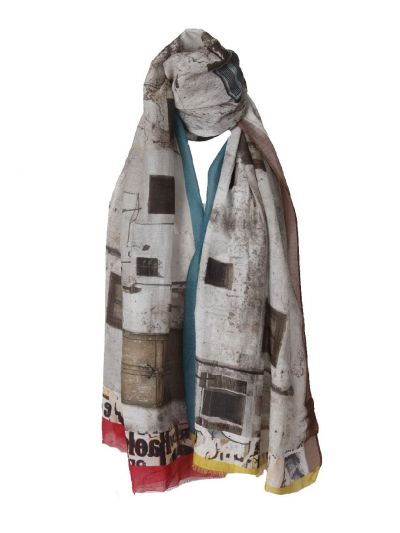 Zijde-blend sjaal met maison de caractère print