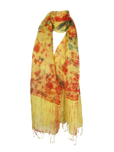 Zijde-katoenen sjaal met tie-dye print