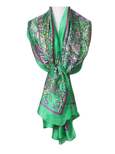 Zijde-blend sjaal in zeegroen met paisley print 