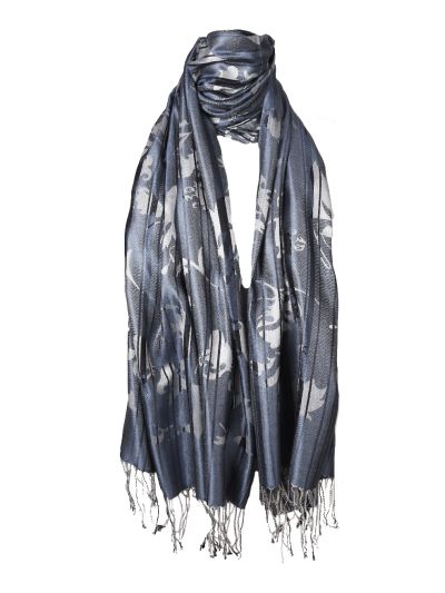 Zijde pashmina sjaal in blauw-grijs