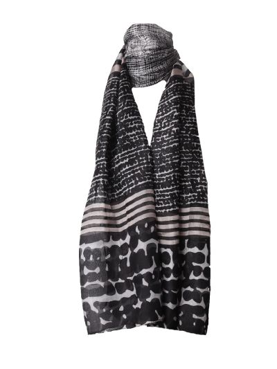 Zijden sjaal met een mixprint in zwart en lichtgrijs