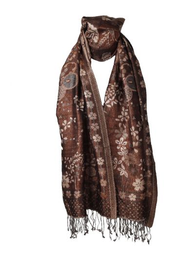 Zijden pashmina sjaal met geweven bloemenprint