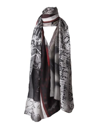 Zijden sjaal met print van verschillende afbeeldingen