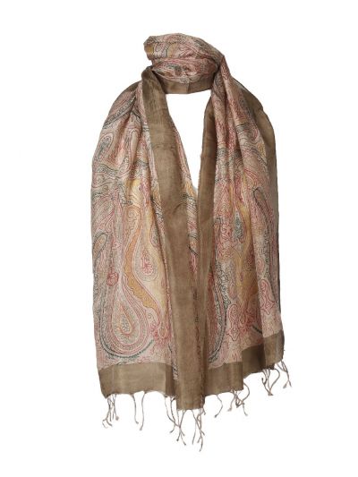 Zijden sjaal in taupe paisley print