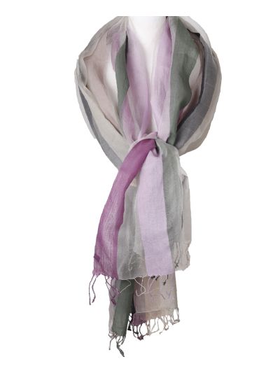 Zijde-katoenen sjaal met stroken – Multicolor